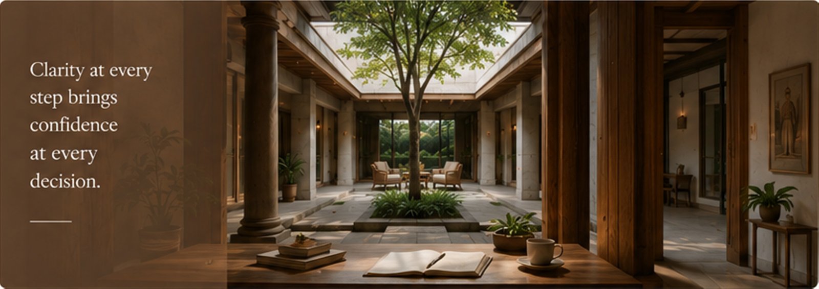 A calm courtyard representing clarity