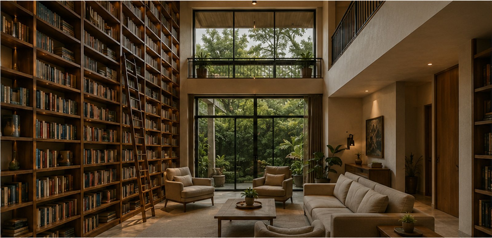 Double-height home library